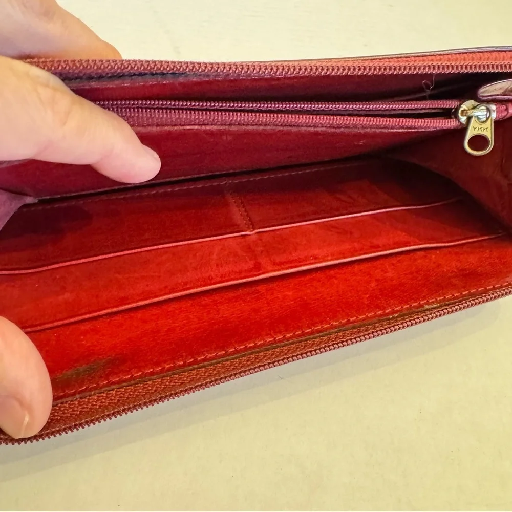 Vintage Coach Wallet Burgundy Leather Card Bill Coin Zip Around Accordion VTG
